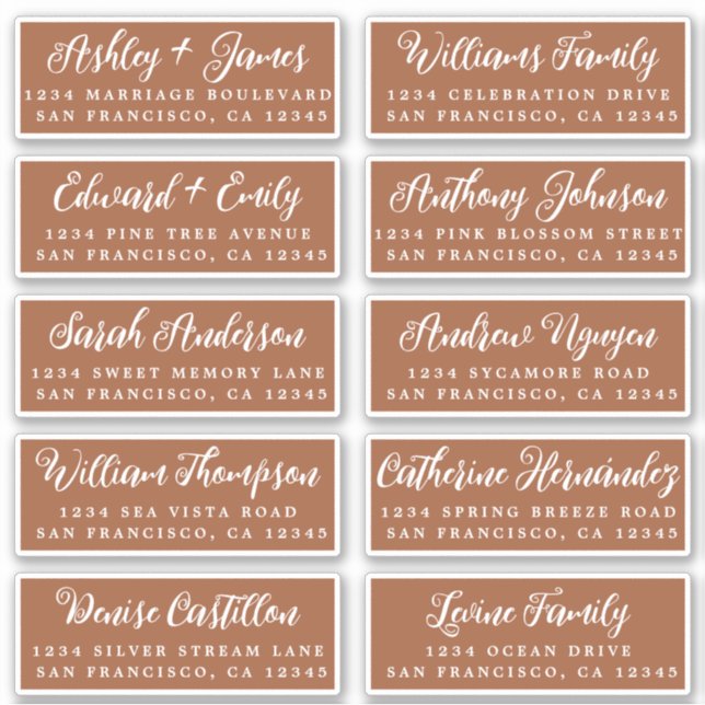 Script TerraCotta Wedding Guest Address Labels (Front)