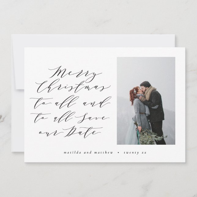 Script text photo Christmas save the date Holiday Card (Front)