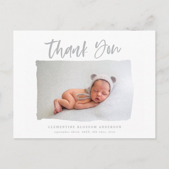 Script text thank you birth announcement postcard (Front)