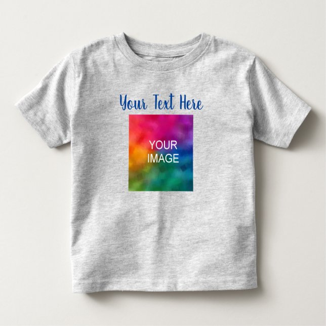 Script Text Upload Photo Grey Create Your Own Baby Toddler T-Shirt (Front)