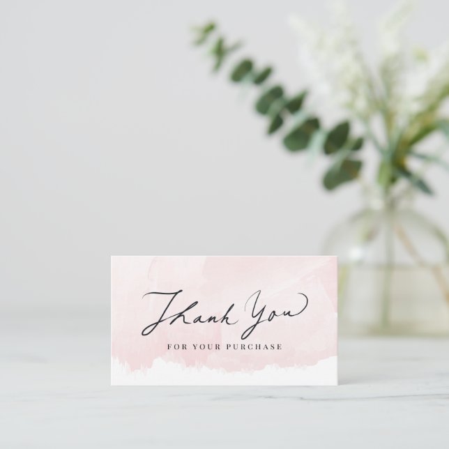 Script Thank You Blush Pink Watercolor Business Card (Standing Front)