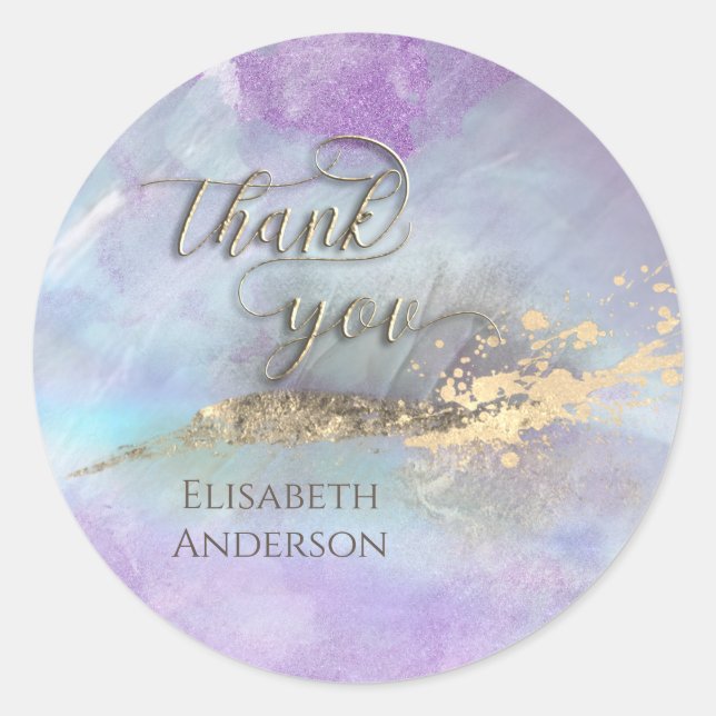 Script Thank you  gold watercolor abstract Classic Round Sticker (Front)