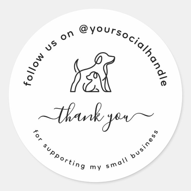  Script thank you social handle Custom logo  Classic Round Sticker (Front)