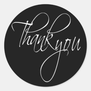 Script Thank You Stickers Black And White