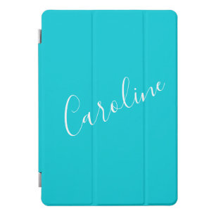 Script Turquoise Solid Colour Personalised Name iPad Pro Cover