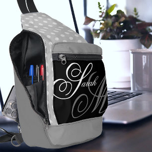 Script Typography Black Grey White Monogram Sling Bag