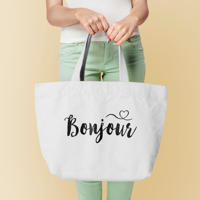 Script Typography - Bonjour Large Tote Bag (Creator Uploaded)