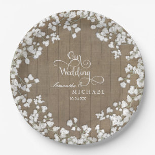 Script Typography Country Western Baby's Breath Paper Plate