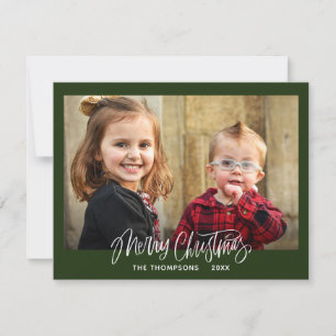 Script Typography Green Photo Merry Christmas  Holiday Card