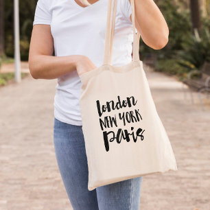Script Typography - London, New York, Paris Tote Bag