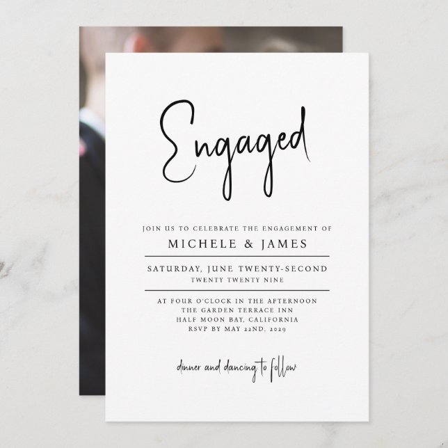Script Typography Minimal Wedding Engagement Invitation (Front/Back)