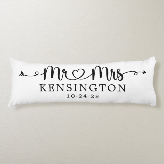 Script Typography Personalised Mr Mrs Wedding Body Cushion (Front)