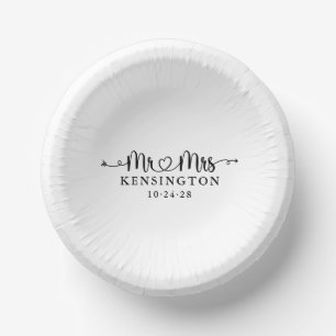 Script Typography Personalised Mr Mrs Wedding Paper Plate