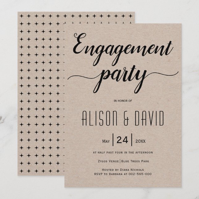 Script typography rustic wedding engagement party  invitation (Front/Back)