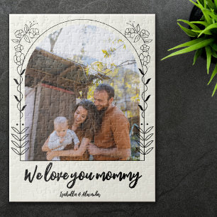 Script Typography We Love Mom Floral Frame Photo Jigsaw Puzzle
