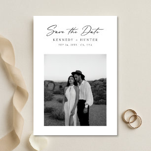 Script Ultra Modern Minimal Photo Wedding Save The Date