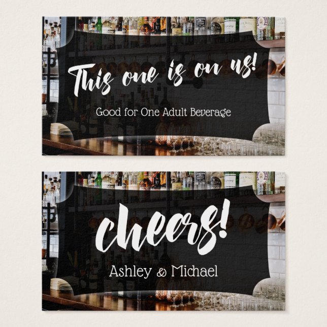 Script w/ Bar Photo, Wedding & Event Drink Tickets (Front & Back)