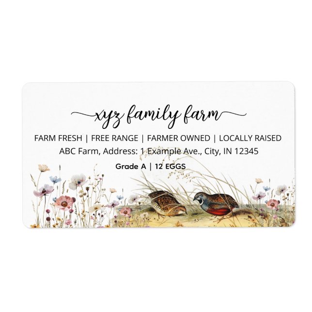 Script Watercolor Farm Quail Egg Carton Label (Front)