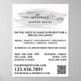 Script Watercolor Grey Brushstroke Makeup Artist Poster