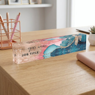 Script Watercolor iridescent Blush pink Nameplate