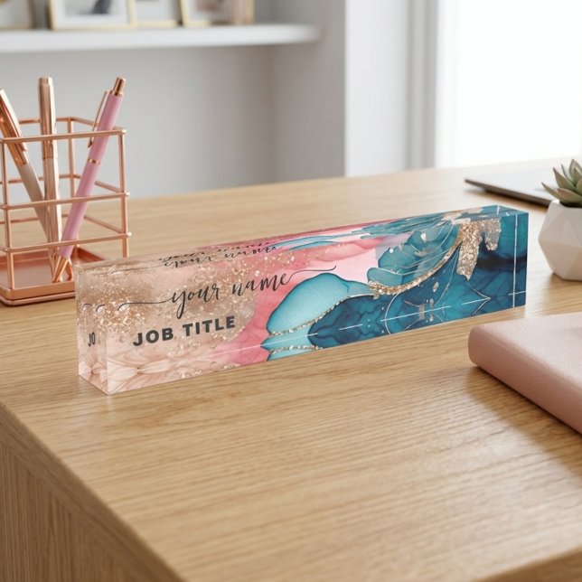 Script Watercolor iridescent Blush pink Nameplate (Creator Uploaded)