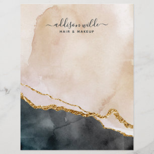 Script Watercolor Pink Black Gold Marble Business Custom Letterhead