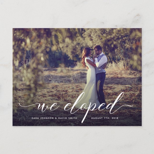 Script We Eloped Elopement Announcement Postcard (Front)