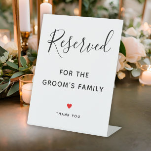 Script Wedding Groom's Family Reserved Table Pedestal Sign