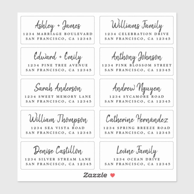 Script Wedding Guest Address Labels (Sheet)
