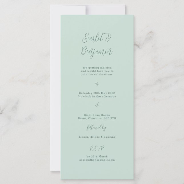 Script Wedding Invitation, Minimal Sage Design (Front)