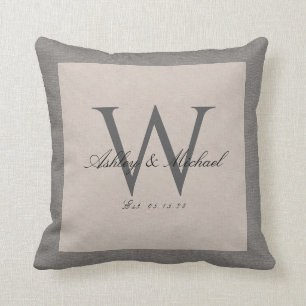 SCRIPT WEDDING MONOGRAM Linen Photo Keepsake Cushion