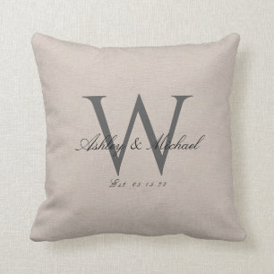 SCRIPT WEDDING MONOGRAM Linen Photo Keepsake Cushion