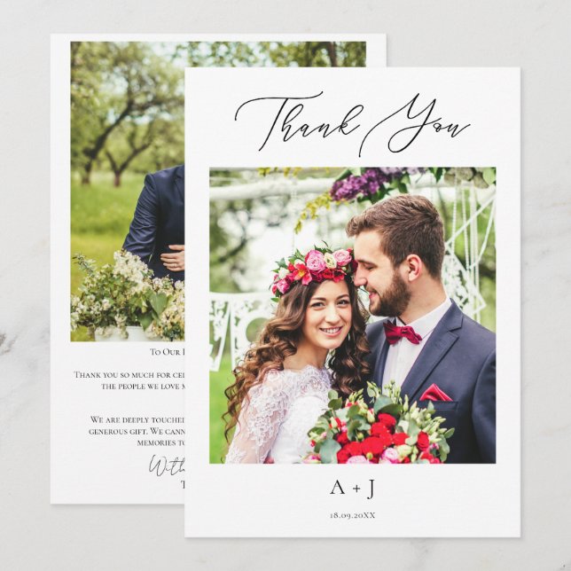 Script Wedding Monogram Thank You  Card (Front/Back)