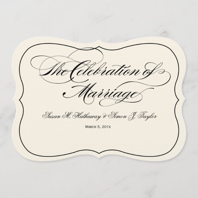 Script Wedding Program DIY Fan - Black  Off White Programme (Front)