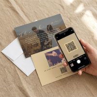 Script Wedding Thank You Card, Photo and QR Code