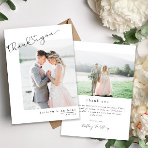 Script Wedding Thank You Card with Photos