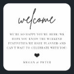 Script Wedding Welcome Bag Favour Square Sticker<br><div class="desc">This welcome sticker is the perfect way to welcome guests to a reception or to welcome out-of-town guests to their hotel for the weekend.</div>