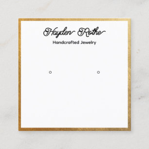 Script White and Gold Earring Jewellery Display Square Business Card