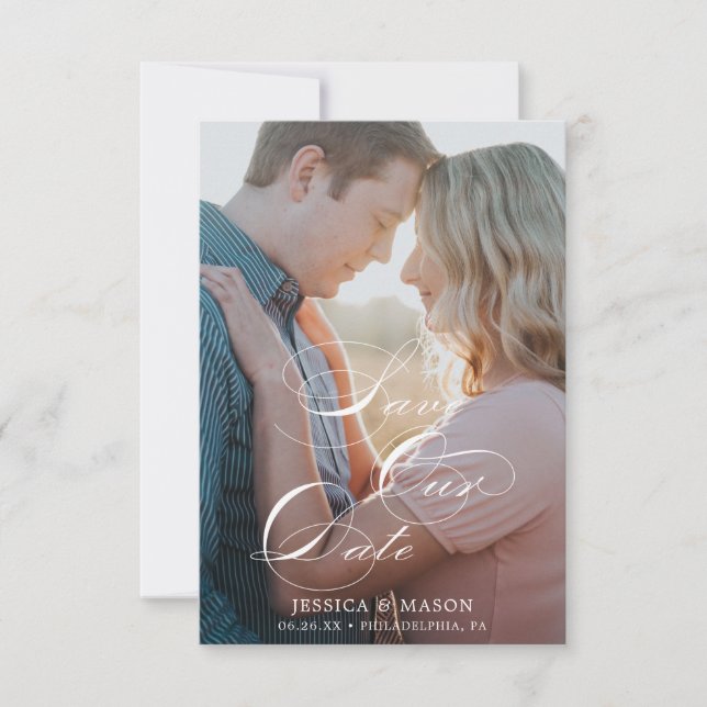 Script White Save the Date Card - Save The Dates (Front)