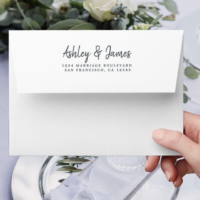 Script White Wedding Return Address Envelope (Creator Uploaded)