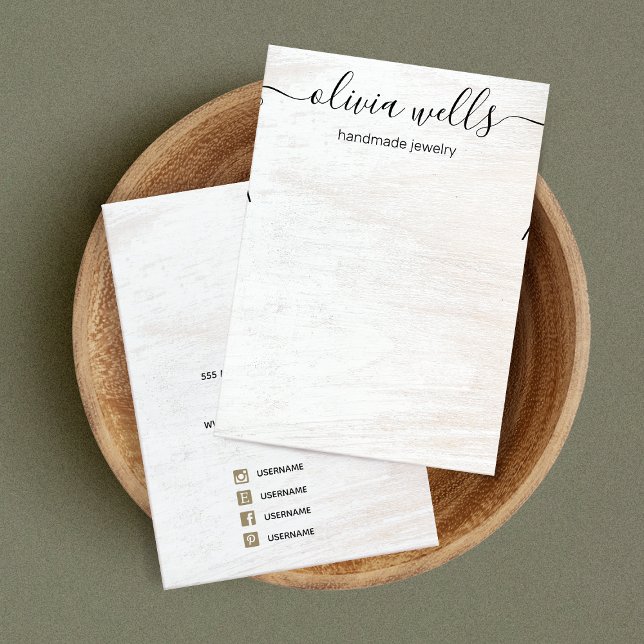 Script White Wood Necklace Bracelet Display Business Card (Creator Uploaded)