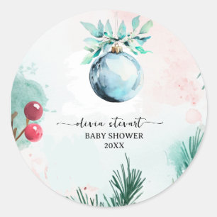 Script Winter Christmas Boy Baby Shower Classic Round Sticker