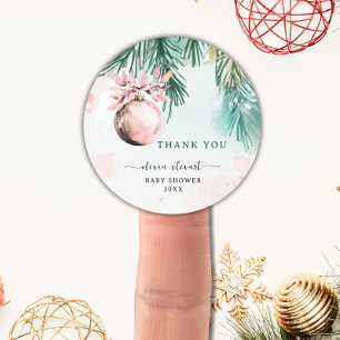 Script Winter Christmas Girl Baby Shower thank you Classic Round Sticker