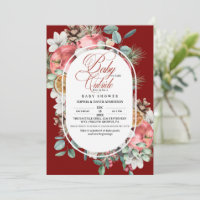 Script Winter Pine Trees Greenery Red Baby shower