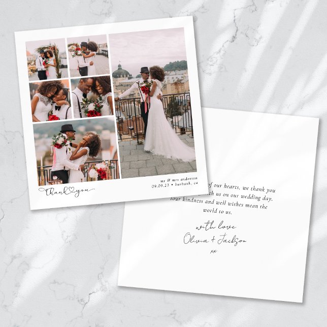 Script with Heart Multi Photo Wedding Thank You Card (Creator Uploaded)