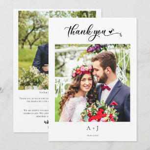 Script with Heart Wedding Monogram Thank You Card