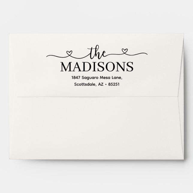 Script with Hearts Elegant Ivory Wedding Envelope (Back (Top Flap))
