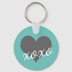 script XOXO with grey heart on teal Key Ring