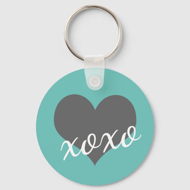 script XOXO with grey heart on teal | Key Ring (Front)