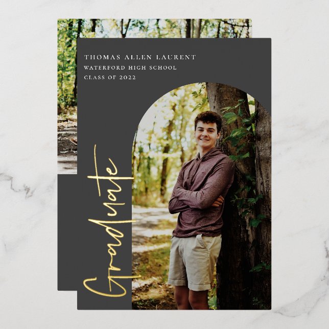 Scripted Arch Photo Graduation Foil Invitation (Front/Back)